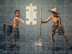 Mäng Children Fishing Teamwork Jigsaw Internetis