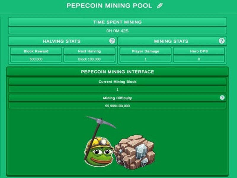 Mäng Pepecoin Mineri jõude simulaator Internetis